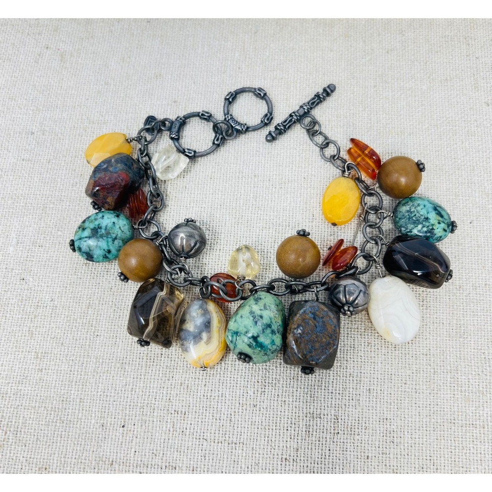 Silpada Sterling Silver Multi Stone Cha Cha Chunky Charm Bracelet Toggle Clasp